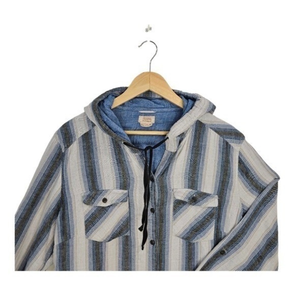 Boston Traders Womens Striped Cotton Chambray Shacket‎ Jacket Hood Nautical XXL